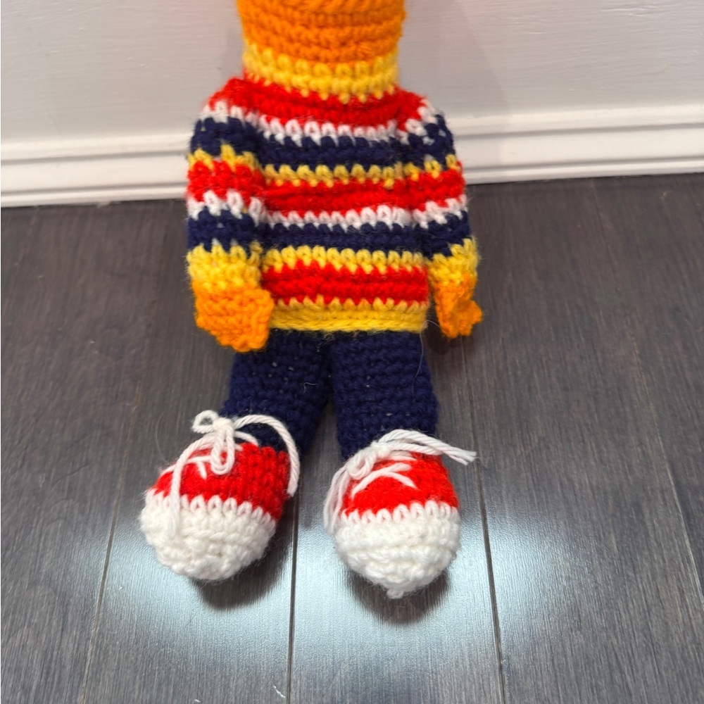 VINTAGE 1978 HANDMADE Sesame Street Knit Crochet Ernie Plush Stuffed Animal - Picture 3 of 4